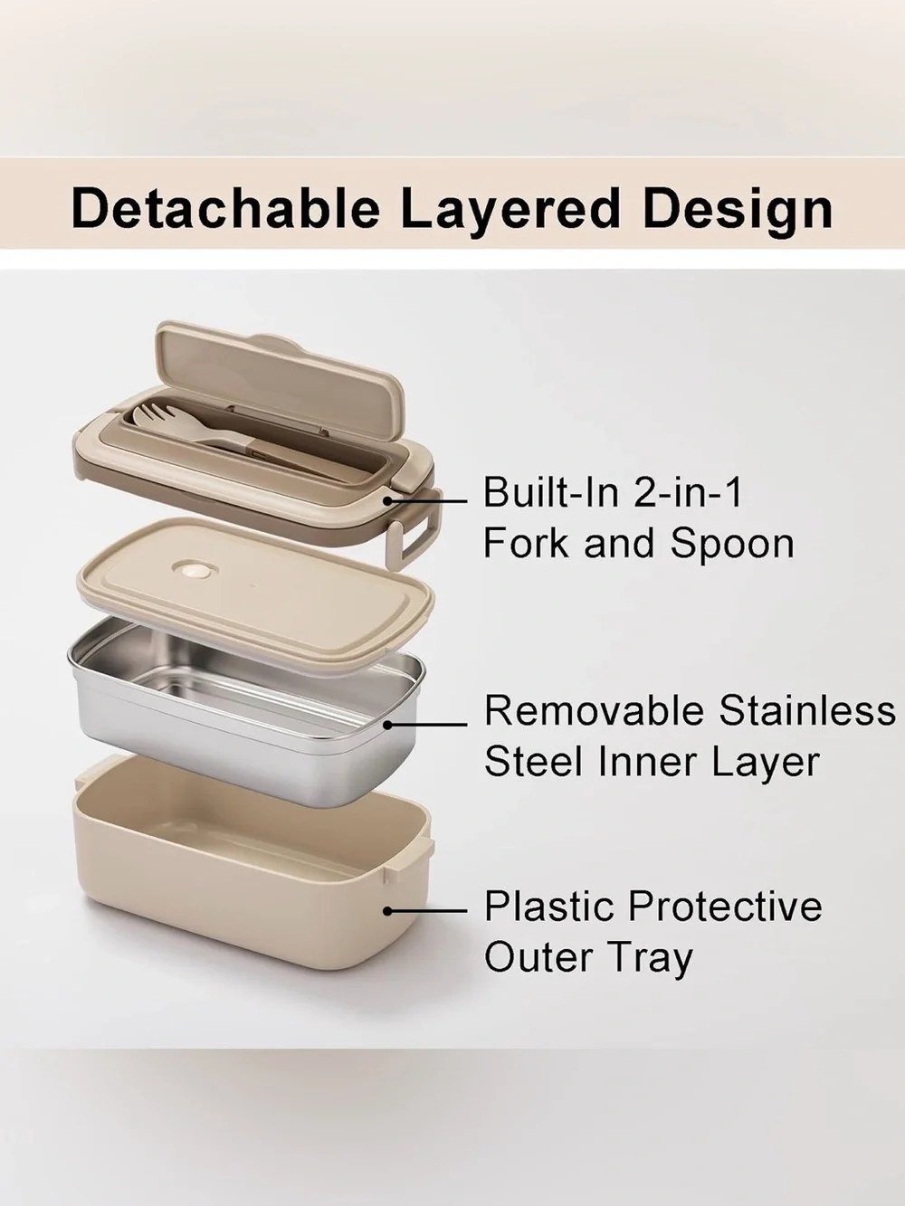 Little Home Brown - Beige Bento Lunch Box Set with Insulated Bag